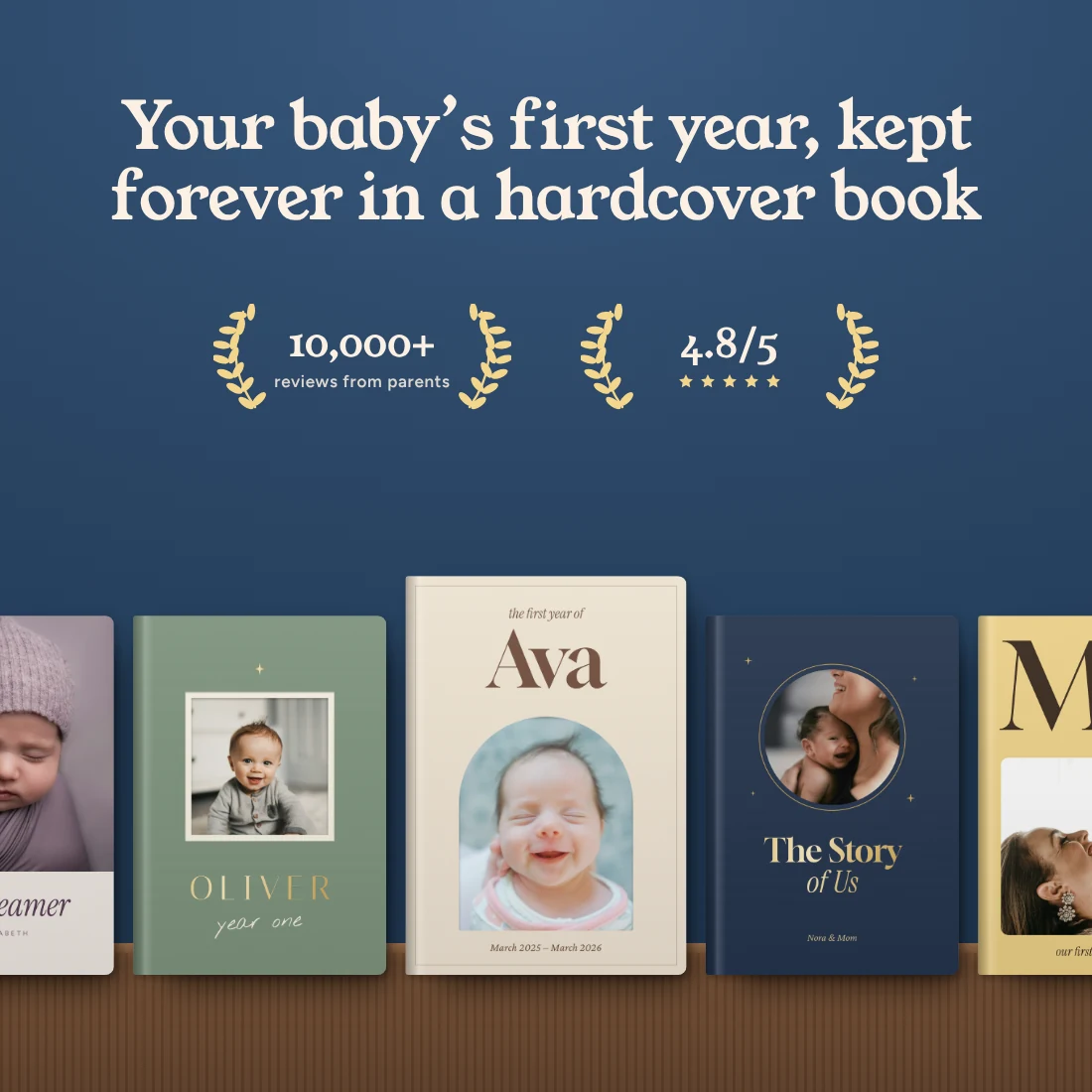 Five Littlebound baby books standing on a shelf